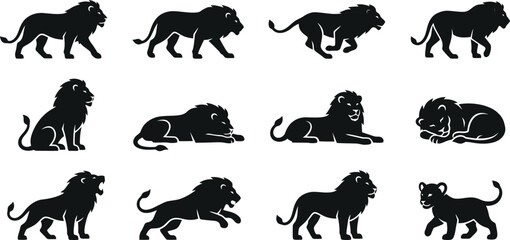  Lion silhouette vector set wild big cat poses collection design pack © SREE NOMITA RANI 1