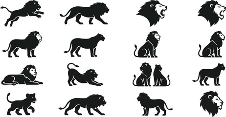  Lion silhouette vector set wild big cat poses roaring collection © SREE NOMITA RANI 1
