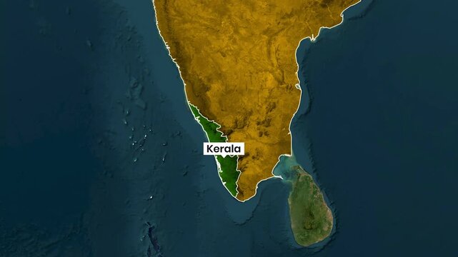 Animated map highlighting Kerala region within India motion footage