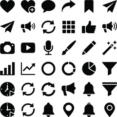 Fototapeta premium Black icons set for social media and web design
