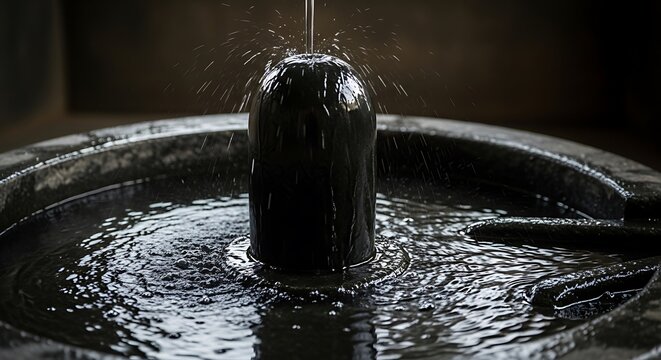 Holy Shiva Lingam stone with water dripping in an Indian temple ritual