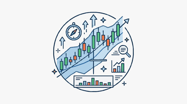 Financial stock market graph with upward trend and analysis tools.
