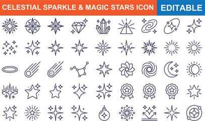 Editable celestial sparkle magic stars icons set © MdShamimAhmed
