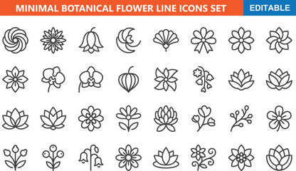 Obraz premium Minimal botanical flower line icons set