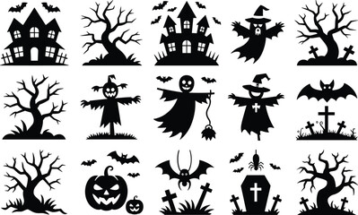 Fototapeta premium Collection of spooky halloween icons and symbols for frightful fun