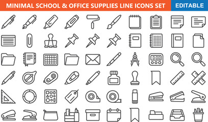 Minimalist school and office supplies line icons set © MdShamimAhmed