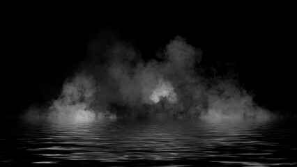 Fototapeta premium View mystic smoke on the floor. Paranormal fog isolated on black background. Design element.