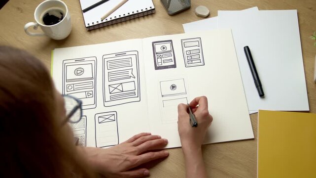 UI Designer Sketching Web Application Interface And User Experience Design 4K