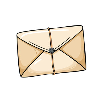 Illustrated Vintage Envelope Tied with String and Button Closure for Mailing