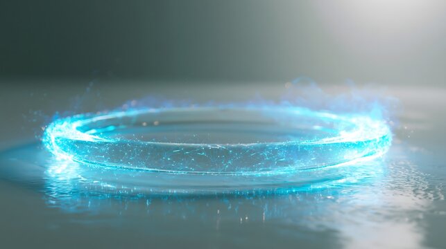 Abstract technology background Glowing digital ring with blue fire