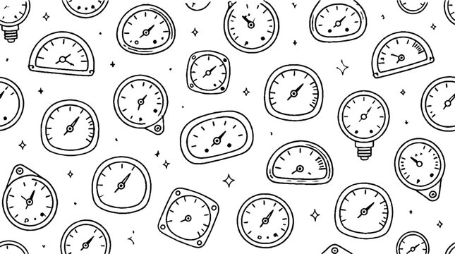 Assorted analog clock faces in black and white design.