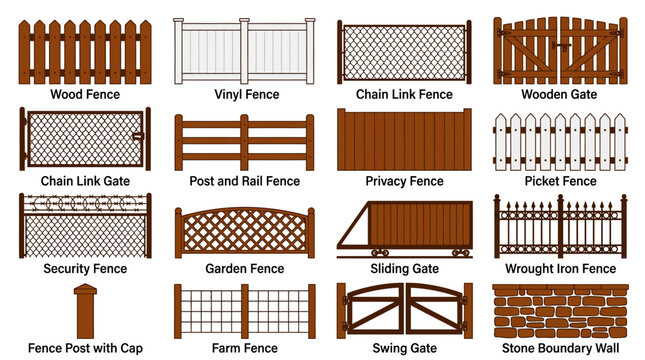 Variety of Fences and Gates Collection: Wood, Vinyl, Chain Link, Picket, Stone