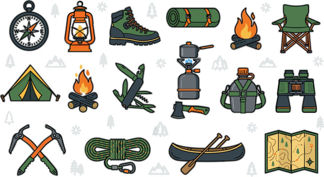 Art & IllustrationGame Sewing anCamping and Outdoor Adventure Vector Collection Featuring Tent 