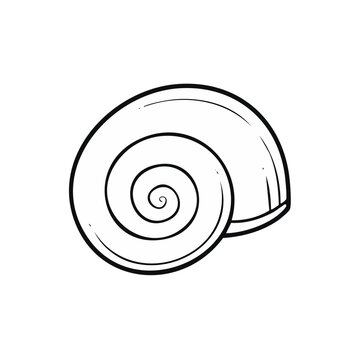 Hand-drawn spiral snail shell outline isolated on white background, simple cartoon illustration