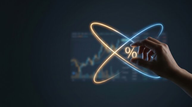 Jobs Signal & Rate Pressure - A close-up of a hand interacting with intersecting light paths, featuring a subtle percent symbol at the center in a minimal, clean, screenless scene.