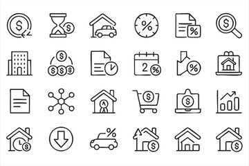 Fototapeta premium Modern Property Banking and Home Loan Line Icons for Financial Applications