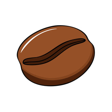 Close up illustration of a single roasted brown coffee bean with a subtle shine
