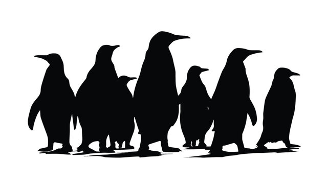 Group of Penguins Walking on Ice in Antarctica.