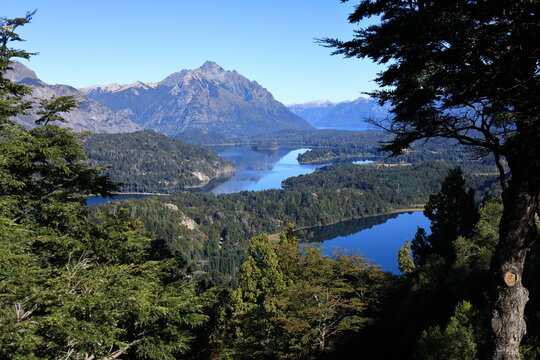 Panoramic view from Mirador Punto Panoramico over Nahuel Huapi Lake, Bariloche, Patagonia