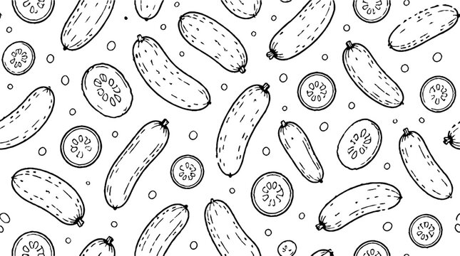 Hand drawn cucumber and pickle pattern design.