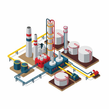 Isometric Industrial Oil Refinery Plant Complex Illustration.