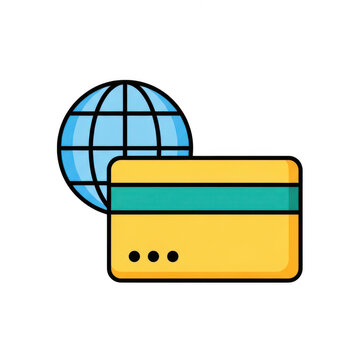 Online credit card payment concept icon with globe, e commerce