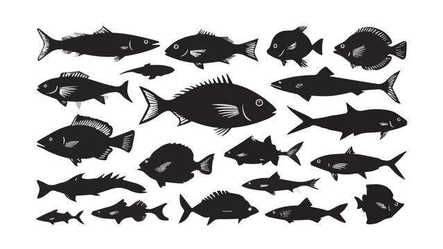 Collection of Various Fish Silhouettes for Marine Themed Design.