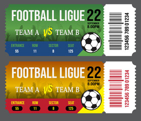 Football match tickets, soccer league tickets, sports event tickets, football ligue tickets ticket templates set  © SL Creations