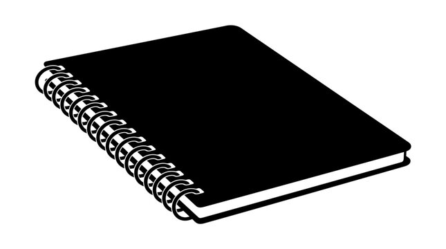 Black spiral bound notebook, vector notepad, blank journal, office stationery