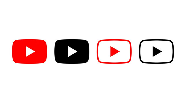 Youtube play buttons PNG with red and black variations, isolated on white background, creative media assets for video creators