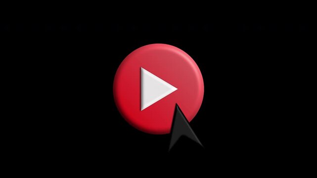 Cursor arrow clicking play and pause button motion graphic with alpha channel