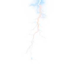 Obraz premium Transparent png of vibrant blue and orange lightning bolt overlay with bright electric energy strike and glowing light effect isolated on transparent background for dynamic weather and storm design