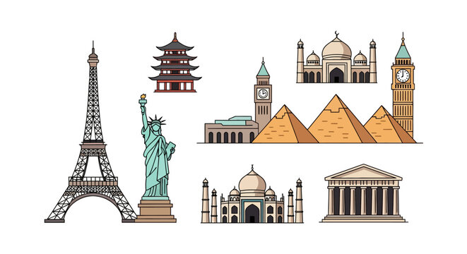 Famous landmarks of the world icons.