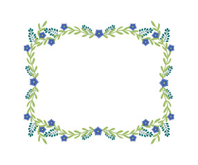 Fototapeta premium Floral square frame decorative border element. Vector flat cartoon illustration of a blooming flower wreath isolated on white background.