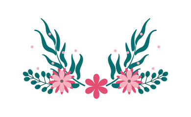 Fototapeta premium Decorative floral vignette border element. Vector flat cartoon illustration of a blooming flower divider isolated on white background.