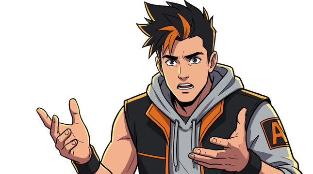 Young man with modern hairstyle speaking intensely