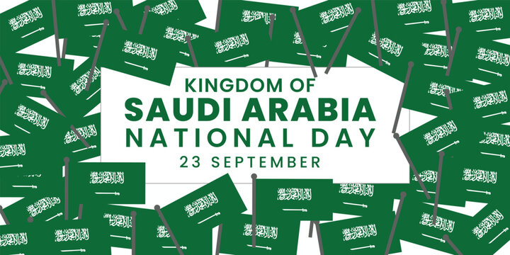 Kingdom of Saudi Arabia National Day 23 September Celebration Background with Saudi Flags Patriotic Vector Illustration for Greeting Banner Poster Design