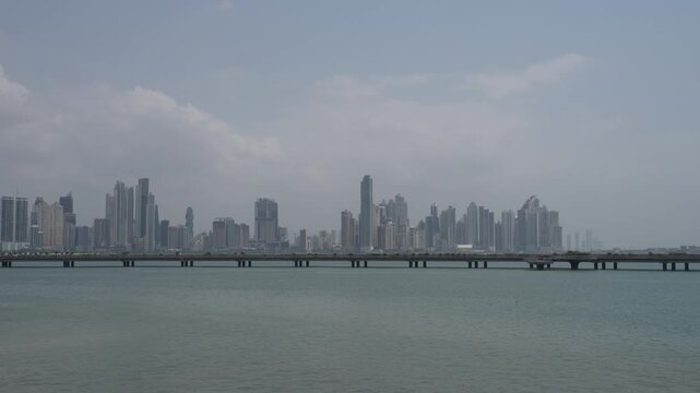 Timelapse of the Panama City skyline during a sunny spring day, 4k 50fps 16 bits, 1 inch sensor