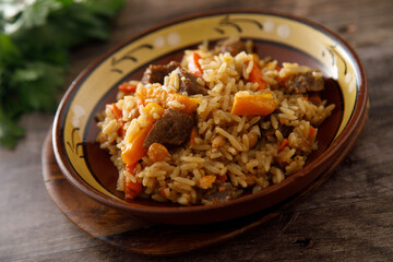 Fototapeta premium Traditional beef pilau with chickpea