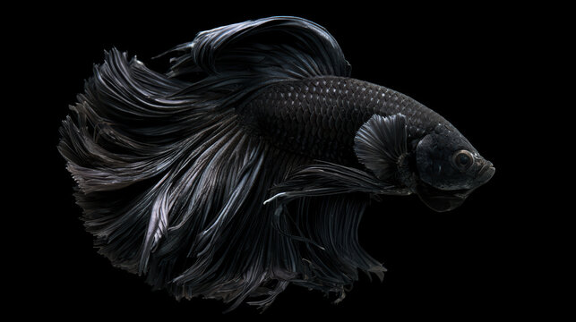 deep black veil tail betta fish with subtle sheen