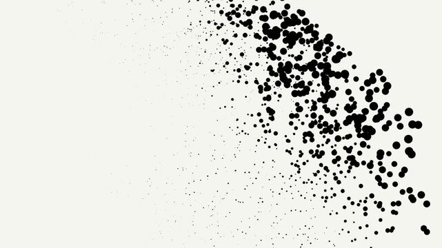 Orb Halftone Disintegration with Stippled Dots Scattering Motion on High Contrast White Backdrop