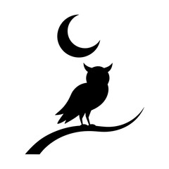 Naklejka premium Majestic Owl Silhouette on Tree Branch Minimal Black Vector Illustration