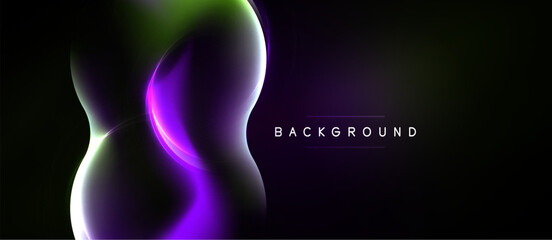 Naklejka premium Abstract flowing shapes, vibrant colors, dark background. Modern design, dynamic curves, elegant presentation. Smooth gradients create visual interest.