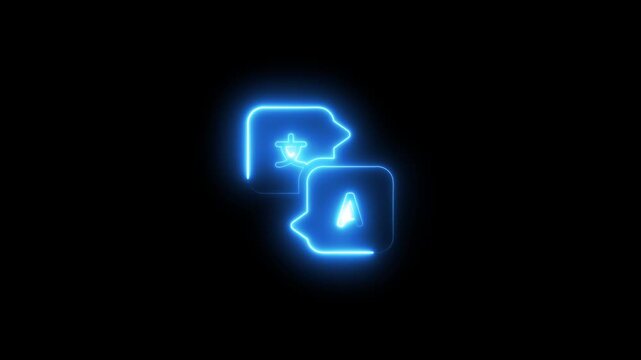Neon language translation animation for communication and global connectivity