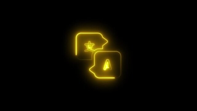 Neon language translation animation: global communication concept