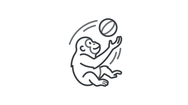 Monkey playing with a ball outdoors.