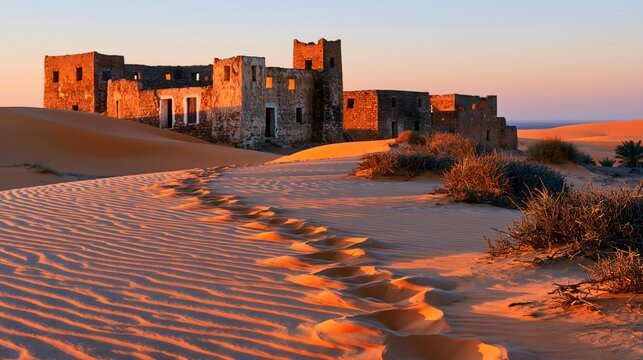 Desert Sentinels: Sunrise Over the Ancient Stone Ksour of Chinguetti, Mauritania