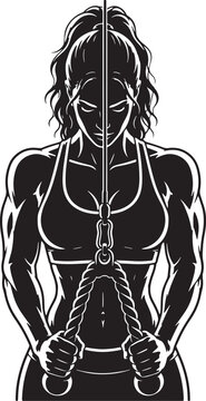 Female Performing Cable Rope Pushdown Front View Silhouette