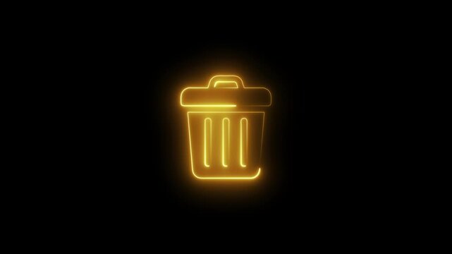 Glowing neon trash can animation: digital waste management and ui