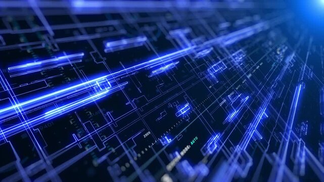 Digital Cyberspace and Data Network Connections Motion Graphic. Future Technology Matrix Abstract Background. High-Speed Internet Data Transfer and Cyber Communication Grid Elements.